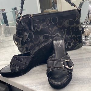 BUNDLE DEAL! Black Coach wedge heels + matching purse